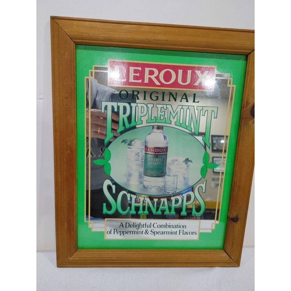 Vintage Leroux Original Triplemint Schnapps Bar Display Advertising Mirror